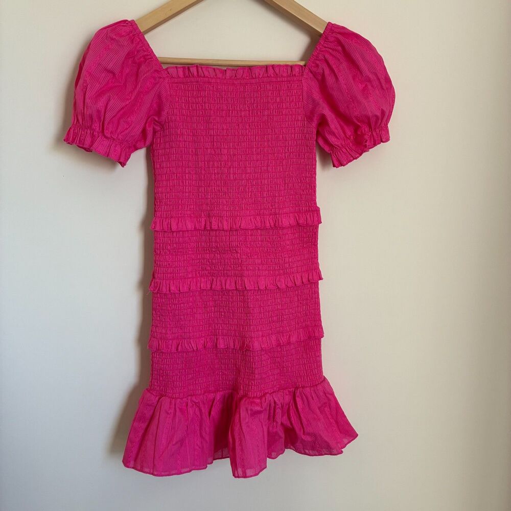 KatieJnyc Girls' Laila Puff Sleeve Tiered Smocked Dress in a pink color L